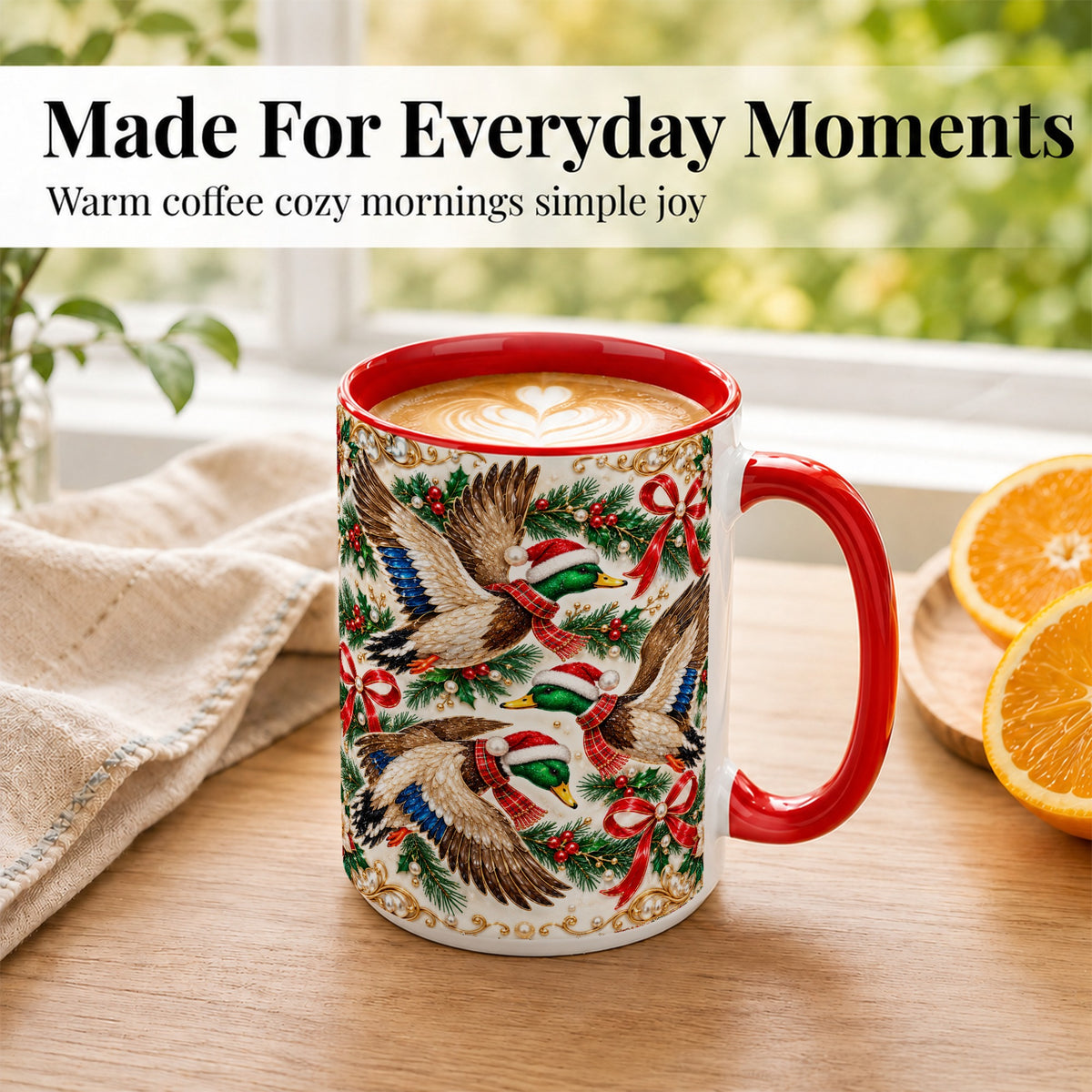 #pl[15oz|Red] Christmas Mallard Coffee Mug, Holiday Duck Trio Mug, Ceramic Cup