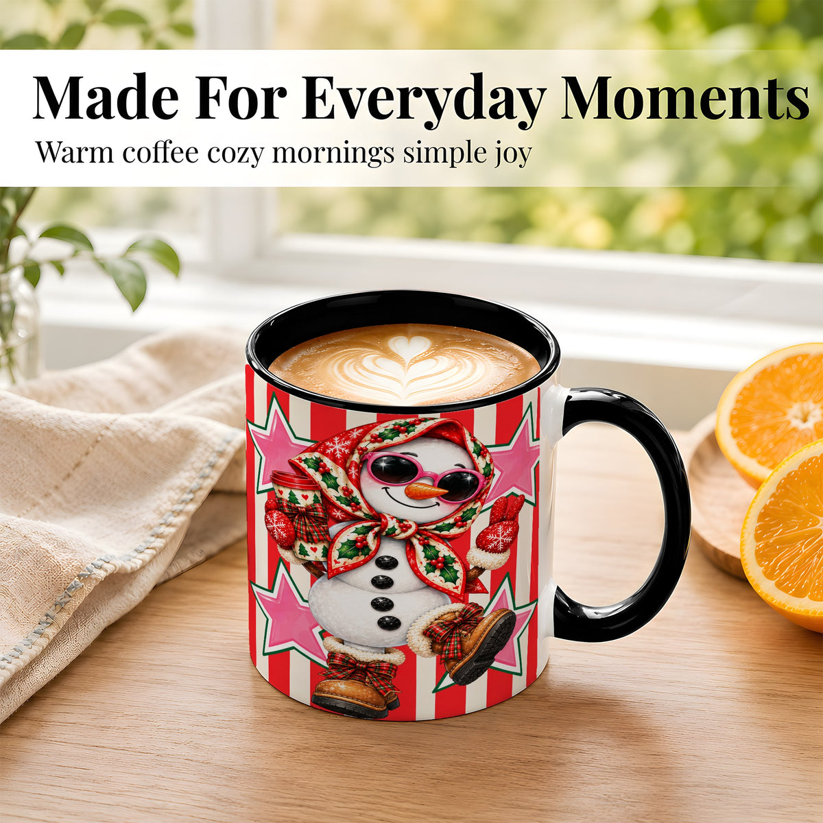 #pl[11oz|Black] Cute Snowman Coffee Mug, Retro Christmas Mug, Ceramic Cup