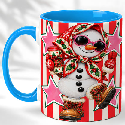 #pl[11oz|Blue] Cute Snowman Coffee Mug, Retro Christmas Mug, Ceramic Cup