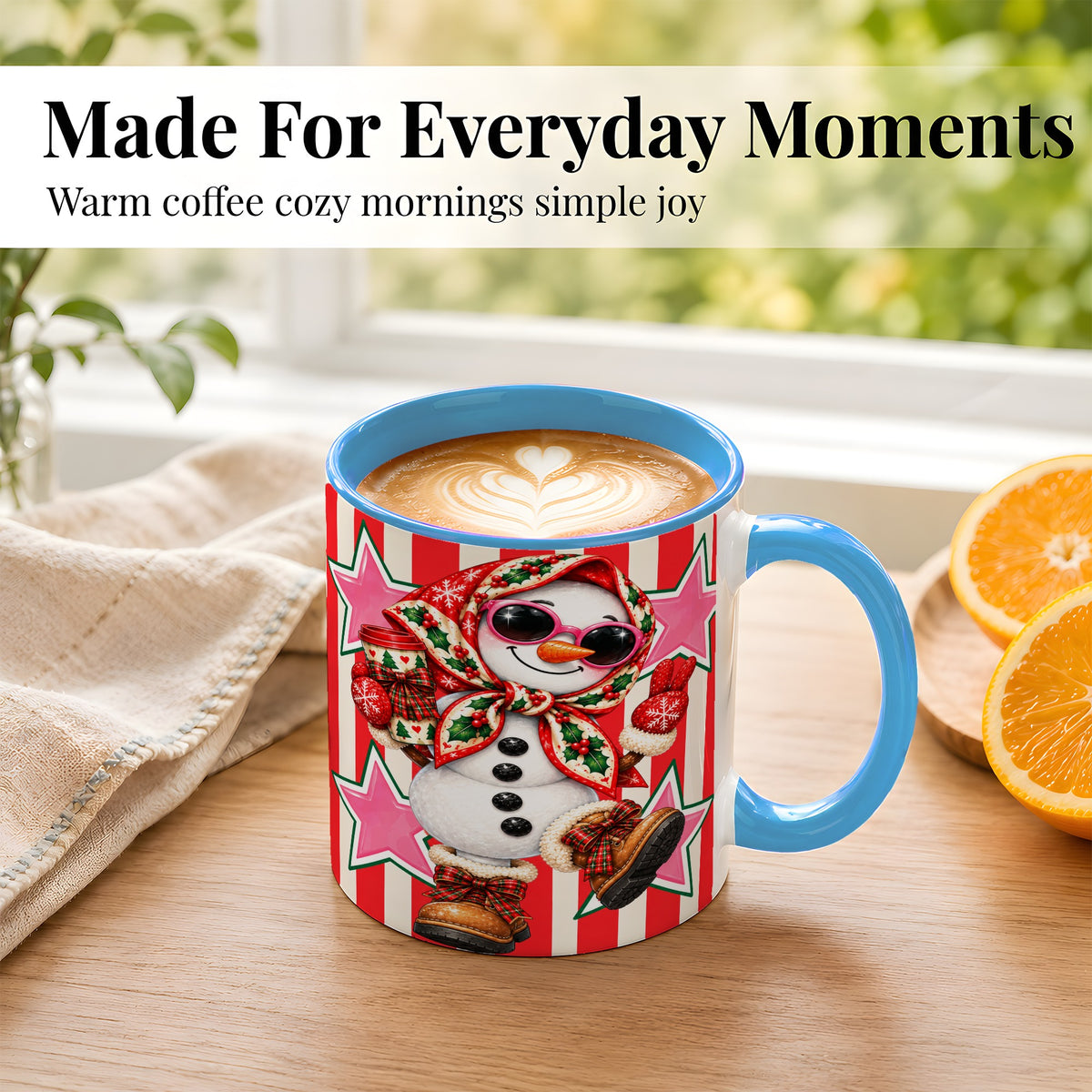 #pl[11oz|Blue] Cute Snowman Coffee Mug, Retro Christmas Mug, Ceramic Cup
