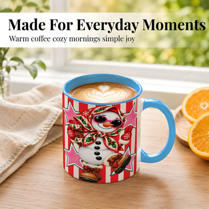 #pl[11oz|Blue] Cute Snowman Coffee Mug, Retro Christmas Mug, Ceramic Cup