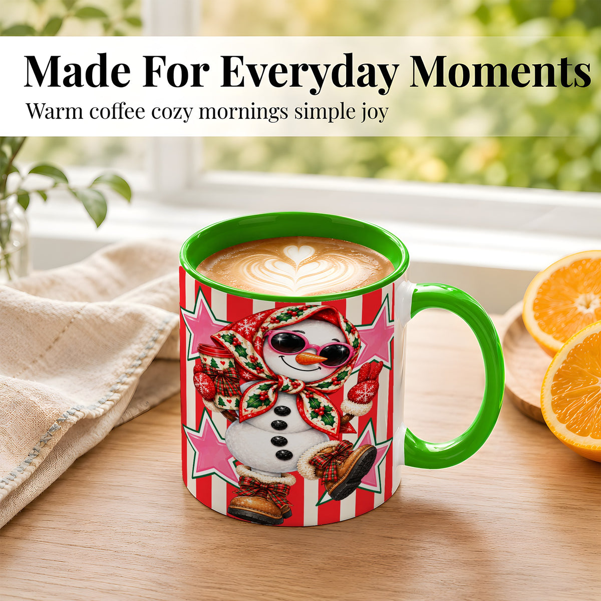 #pl[11oz|Green] Cute Snowman Coffee Mug, Retro Christmas Mug, Ceramic Cup