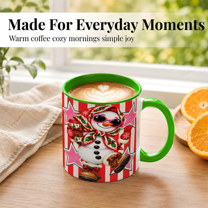 #pl[11oz|Green] Cute Snowman Coffee Mug, Retro Christmas Mug, Ceramic Cup