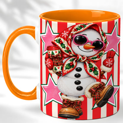 #pl[11oz|Orange] Cute Snowman Coffee Mug, Retro Christmas Mug, Ceramic Cup