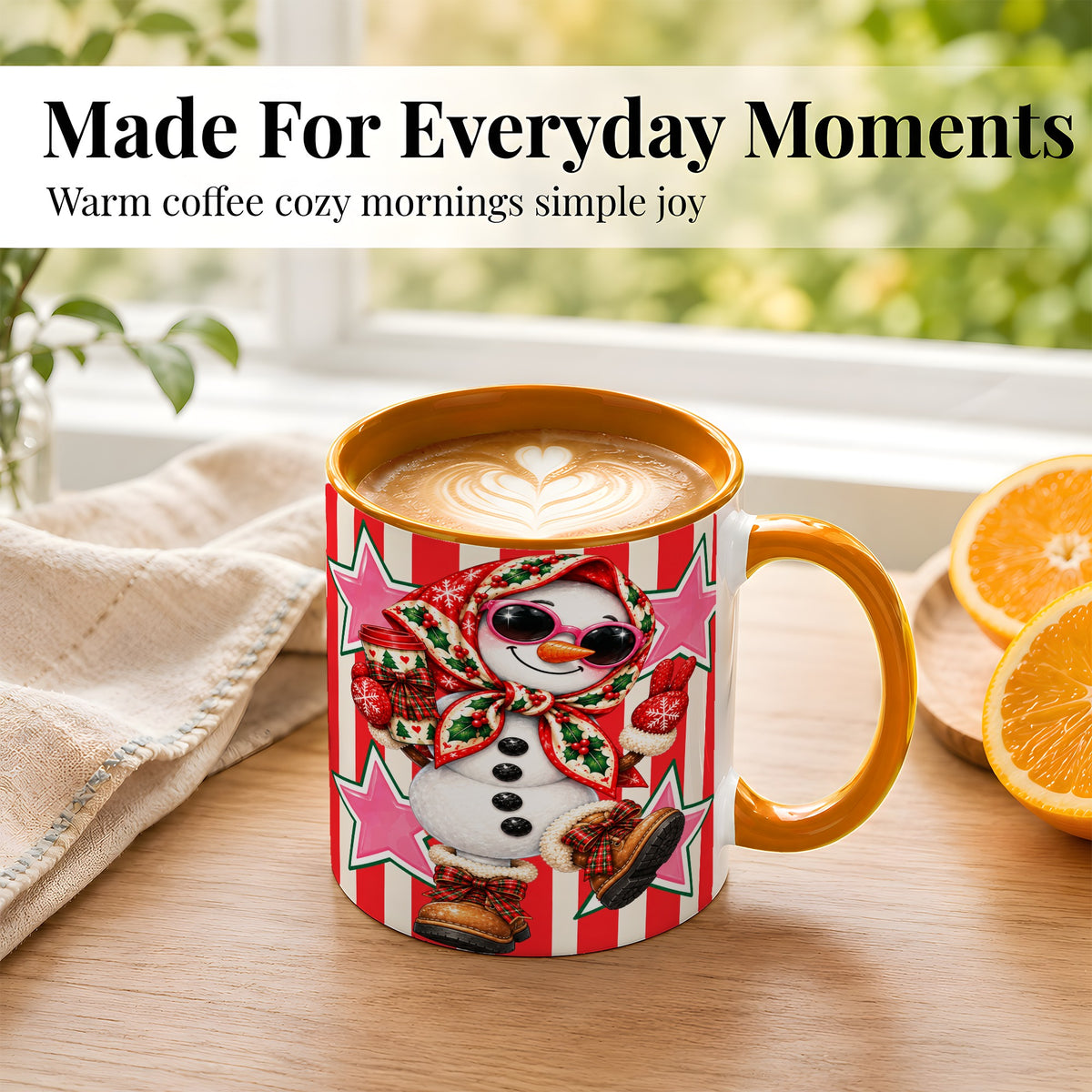 #pl[11oz|Orange] Cute Snowman Coffee Mug, Retro Christmas Mug, Ceramic Cup