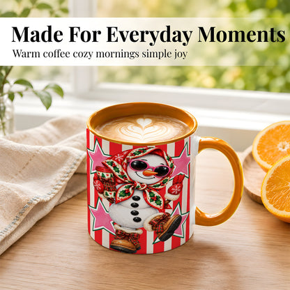 #pl[11oz|Orange] Cute Snowman Coffee Mug, Retro Christmas Mug, Ceramic Cup