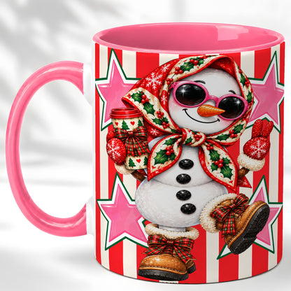 #pl[11oz|Pink] Cute Snowman Coffee Mug, Retro Christmas Mug, Ceramic Cup