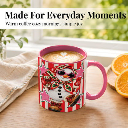 #pl[11oz|Pink] Cute Snowman Coffee Mug, Retro Christmas Mug, Ceramic Cup