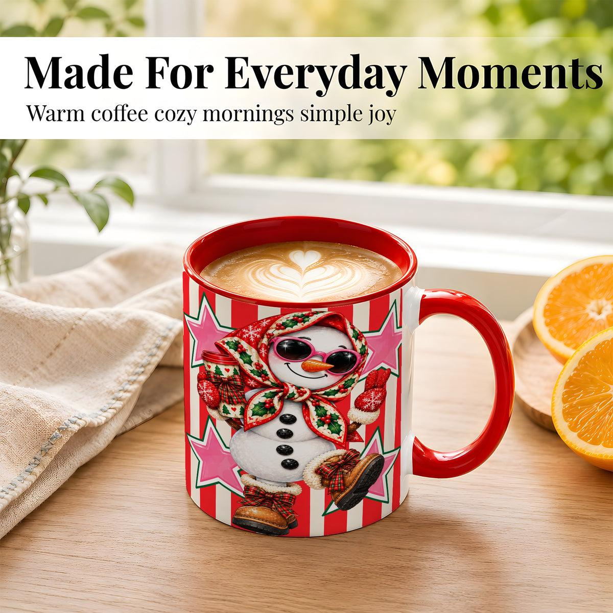 #pl[11oz|Red] Cute Snowman Coffee Mug, Retro Christmas Mug, Ceramic Cup