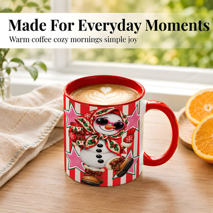 #pl[11oz|Red] Cute Snowman Coffee Mug, Retro Christmas Mug, Ceramic Cup