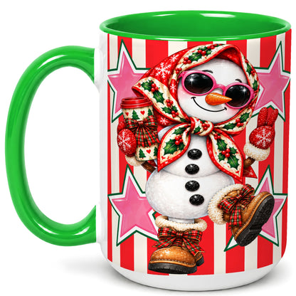 #pl[15oz|Green] Cute Snowman Coffee Mug, Retro Christmas Mug, Ceramic Cup
