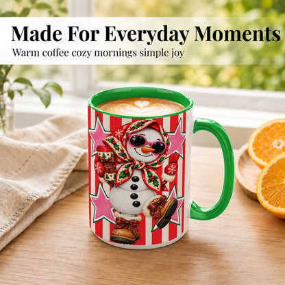 #pl[15oz|Green] Cute Snowman Coffee Mug, Retro Christmas Mug, Ceramic Cup