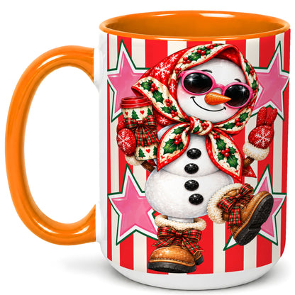 #pl[15oz|Orange] Cute Snowman Coffee Mug, Retro Christmas Mug, Ceramic Cup