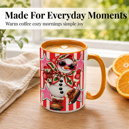 #pl[15oz|Orange] Cute Snowman Coffee Mug, Retro Christmas Mug, Ceramic Cup