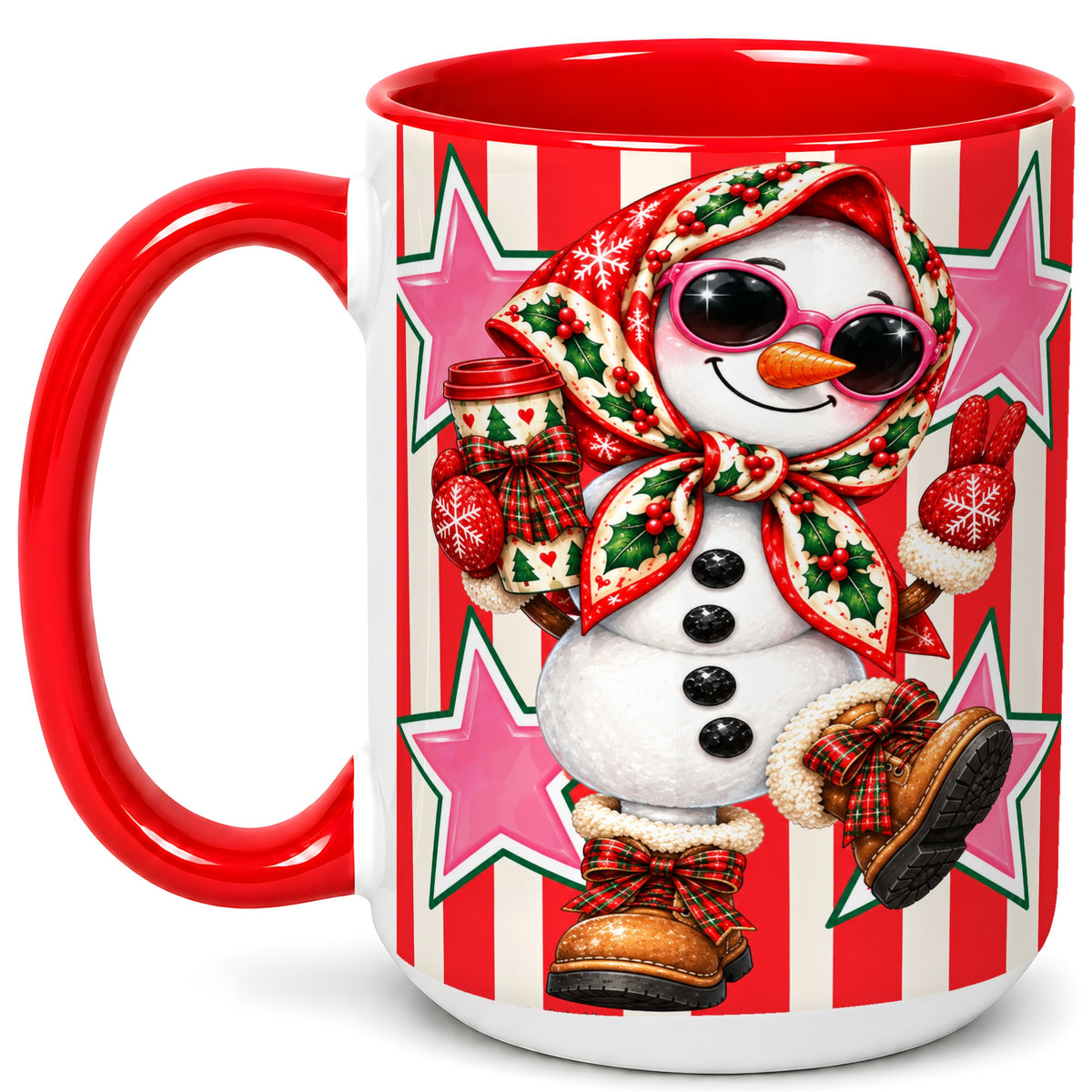 #pl[15oz|Red] Cute Snowman Coffee Mug, Retro Christmas Mug, Ceramic Cup