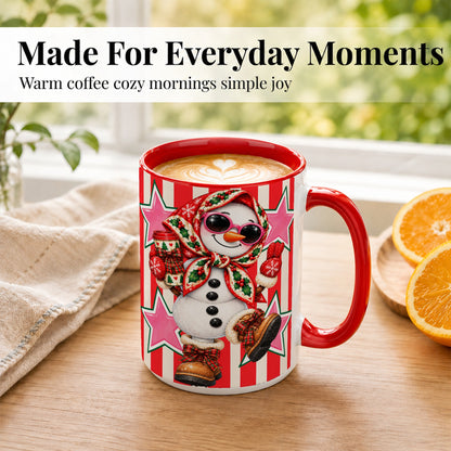 #pl[15oz|Red] Cute Snowman Coffee Mug, Retro Christmas Mug, Ceramic Cup