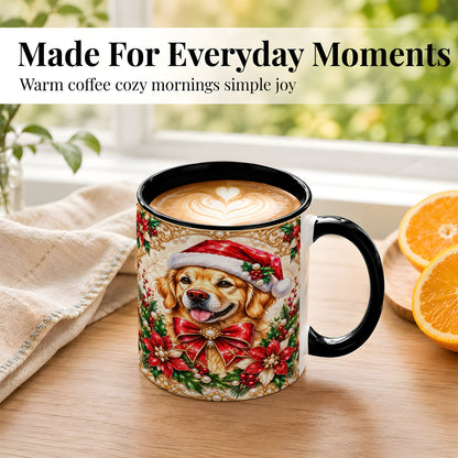 #pl[11oz|Black] Christmas Golden Retriever Coffee Mug, Santa Dog Mug, Ceramic Cup