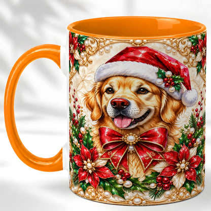 #pl[11oz|Orange] Christmas Golden Retriever Coffee Mug, Santa Dog Mug, Ceramic Cup