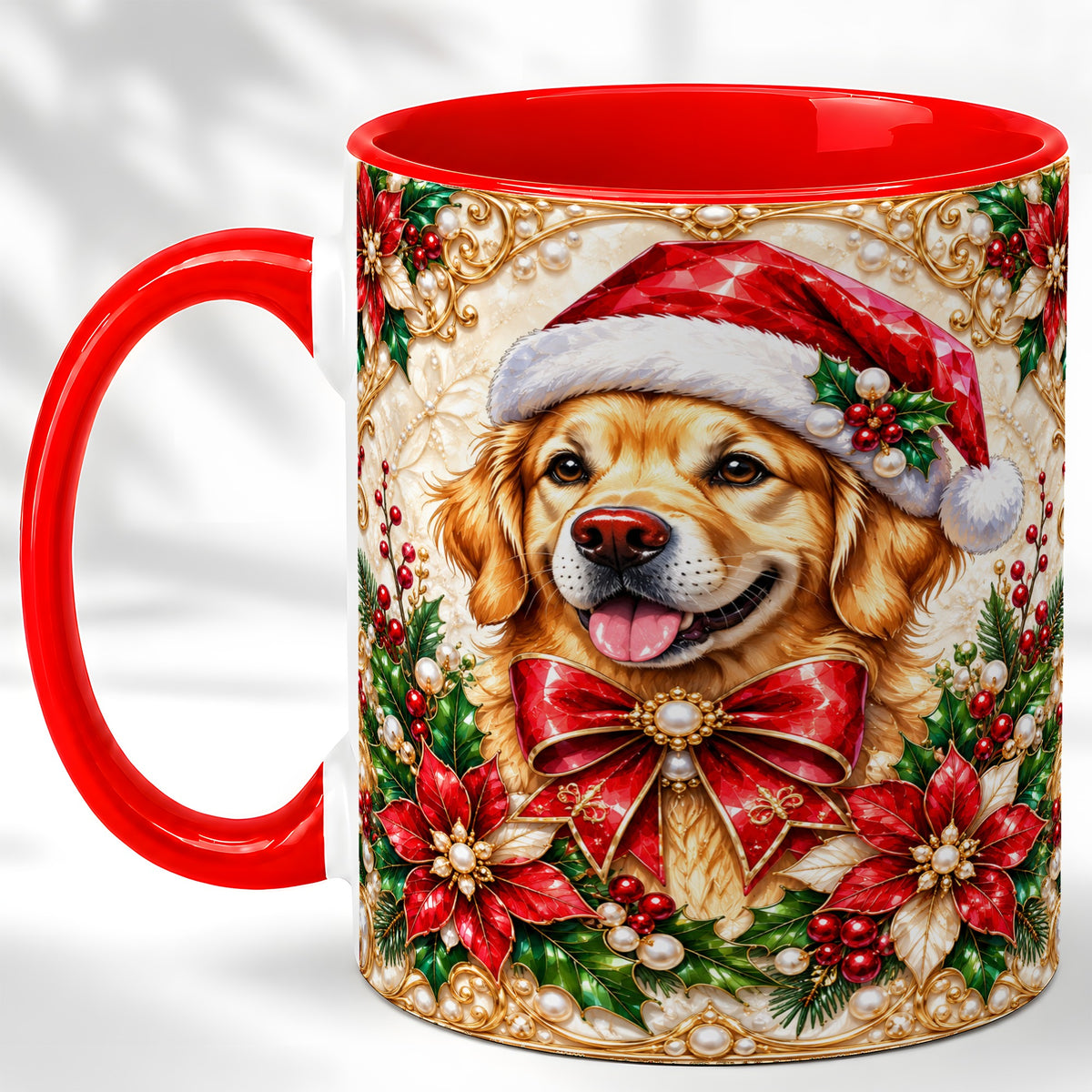 Christmas Golden Retriever Coffee Mug, Santa Dog Mug, Ceramic Cup