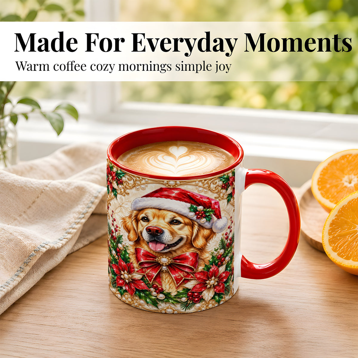 #pl[11oz|Red] Christmas Golden Retriever Coffee Mug, Santa Dog Mug, Ceramic Cup