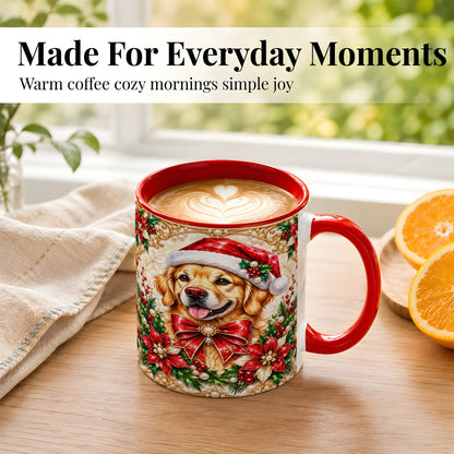 #pl[11oz|Red] Christmas Golden Retriever Coffee Mug, Santa Dog Mug, Ceramic Cup