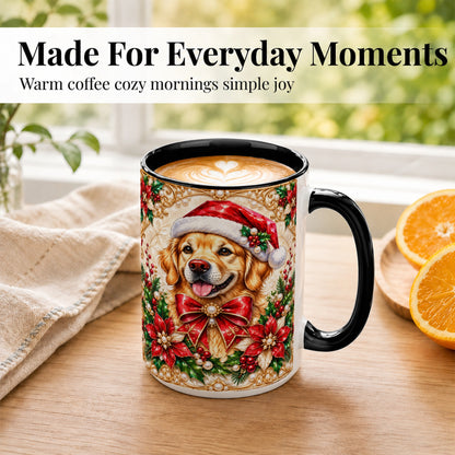 #pl[15oz|Black] Christmas Golden Retriever Coffee Mug, Santa Dog Mug, Ceramic Cup