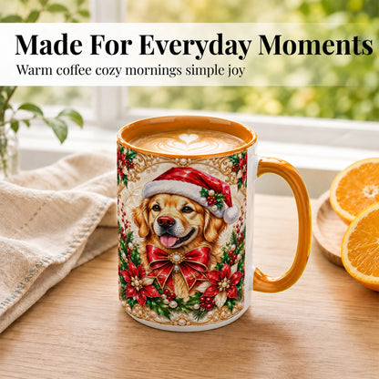 #pl[15oz|Orange] Christmas Golden Retriever Coffee Mug, Santa Dog Mug, Ceramic Cup