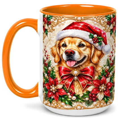 #pl[15oz|Orange] Christmas Golden Retriever Coffee Mug, Santa Dog Mug, Ceramic Cup