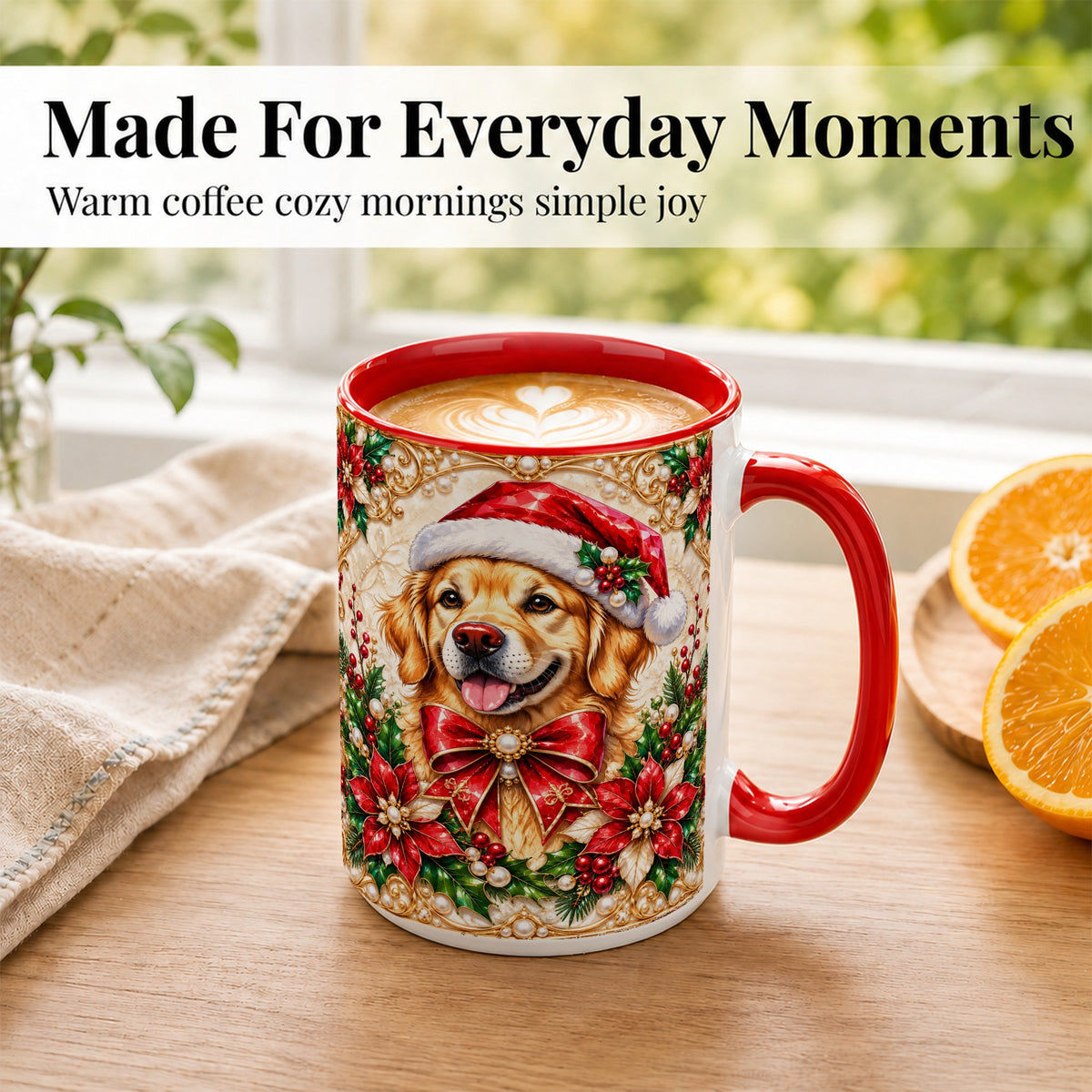 #pl[15oz|Red] Christmas Golden Retriever Coffee Mug, Santa Dog Mug, Ceramic Cup