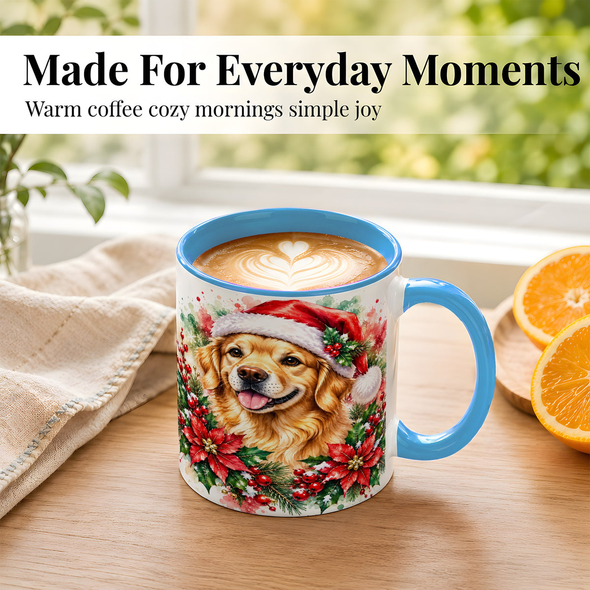 #pl[11oz|Blue] Watercolor Golden Retriever Coffee Mug, Christmas Dog Mug, Ceramic Cup
