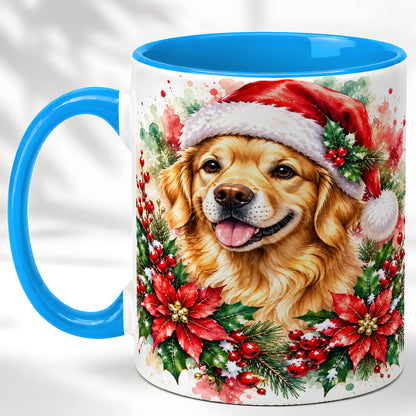 #pl[11oz|Blue] Watercolor Golden Retriever Coffee Mug, Christmas Dog Mug, Ceramic Cup
