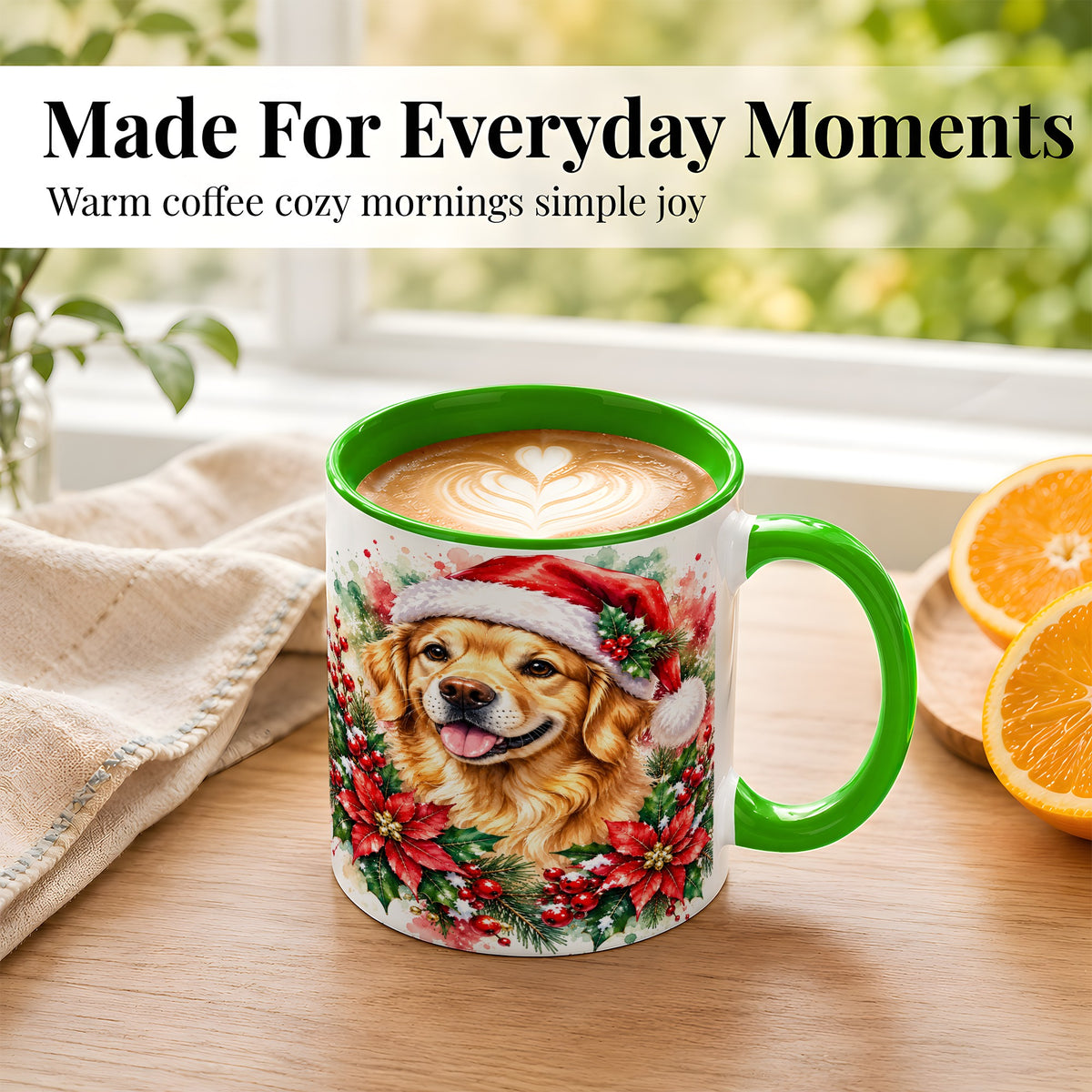#pl[11oz|Green] Watercolor Golden Retriever Coffee Mug, Christmas Dog Mug, Ceramic Cup