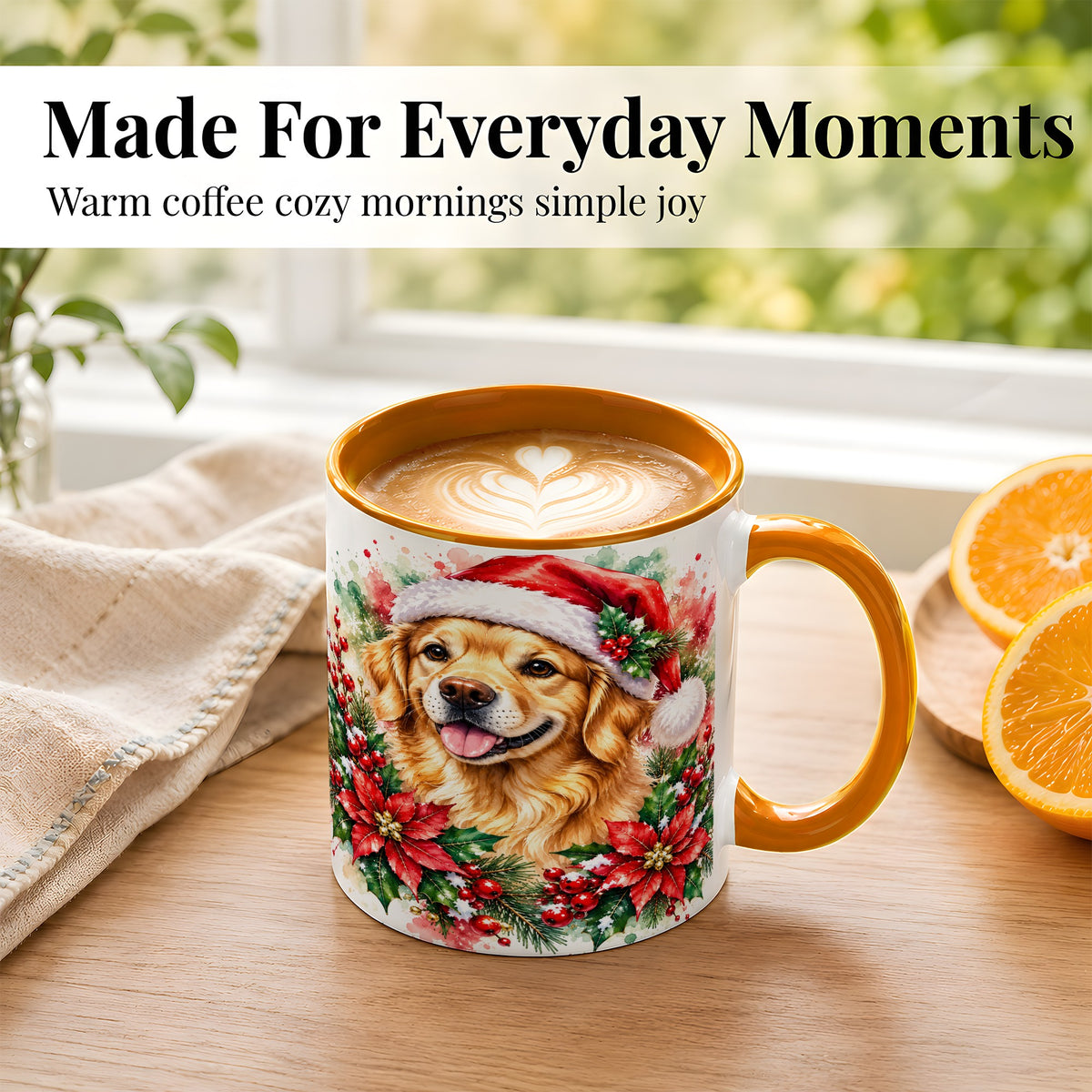 #pl[11oz|Orange] Watercolor Golden Retriever Coffee Mug, Christmas Dog Mug, Ceramic Cup
