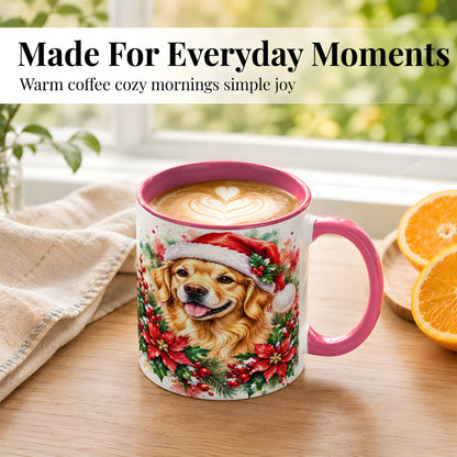 #pl[11oz|Pink] Watercolor Golden Retriever Coffee Mug, Christmas Dog Mug, Ceramic Cup