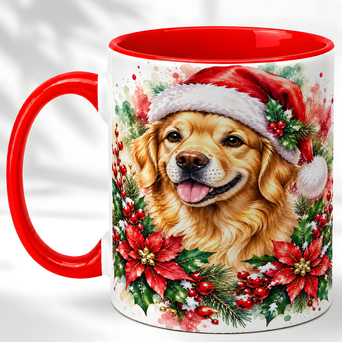 Watercolor Golden Retriever Coffee Mug, Christmas Dog Mug, Ceramic Cup