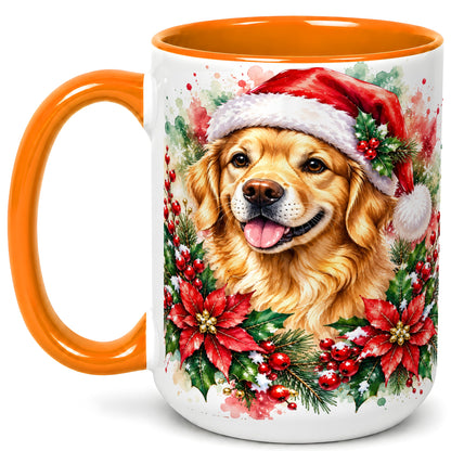 #pl[15oz|Orange] Watercolor Golden Retriever Coffee Mug, Christmas Dog Mug, Ceramic Cup