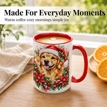 #pl[15oz|Red] Watercolor Golden Retriever Coffee Mug, Christmas Dog Mug, Ceramic Cup