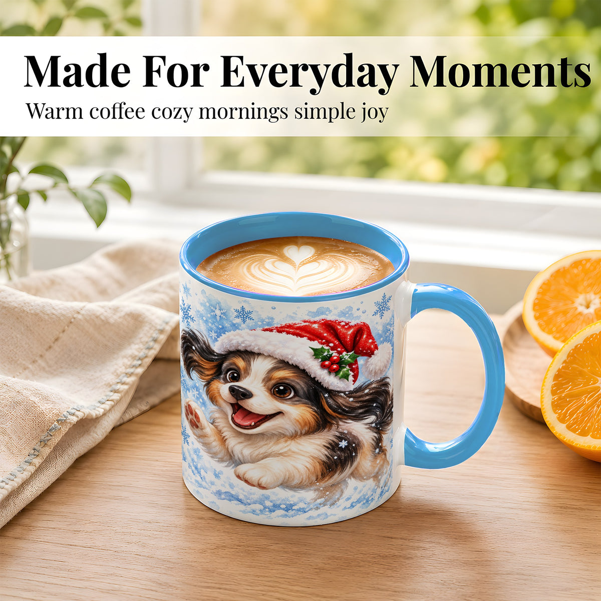 #pl[11oz|Blue] Christmas Tricolor Puppy Coffee Mug, Snowflake Dog Mug, Ceramic Cup