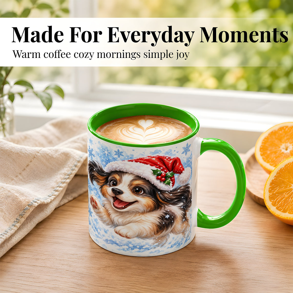 #pl[11oz|Green] Christmas Tricolor Puppy Coffee Mug, Snowflake Dog Mug, Ceramic Cup