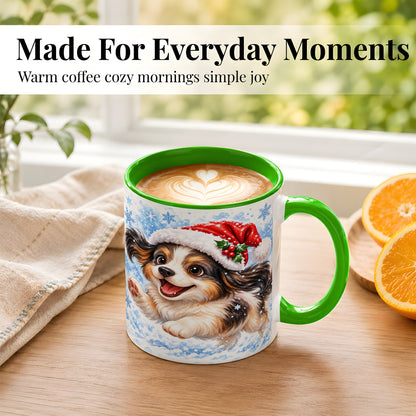 #pl[11oz|Green] Christmas Tricolor Puppy Coffee Mug, Snowflake Dog Mug, Ceramic Cup