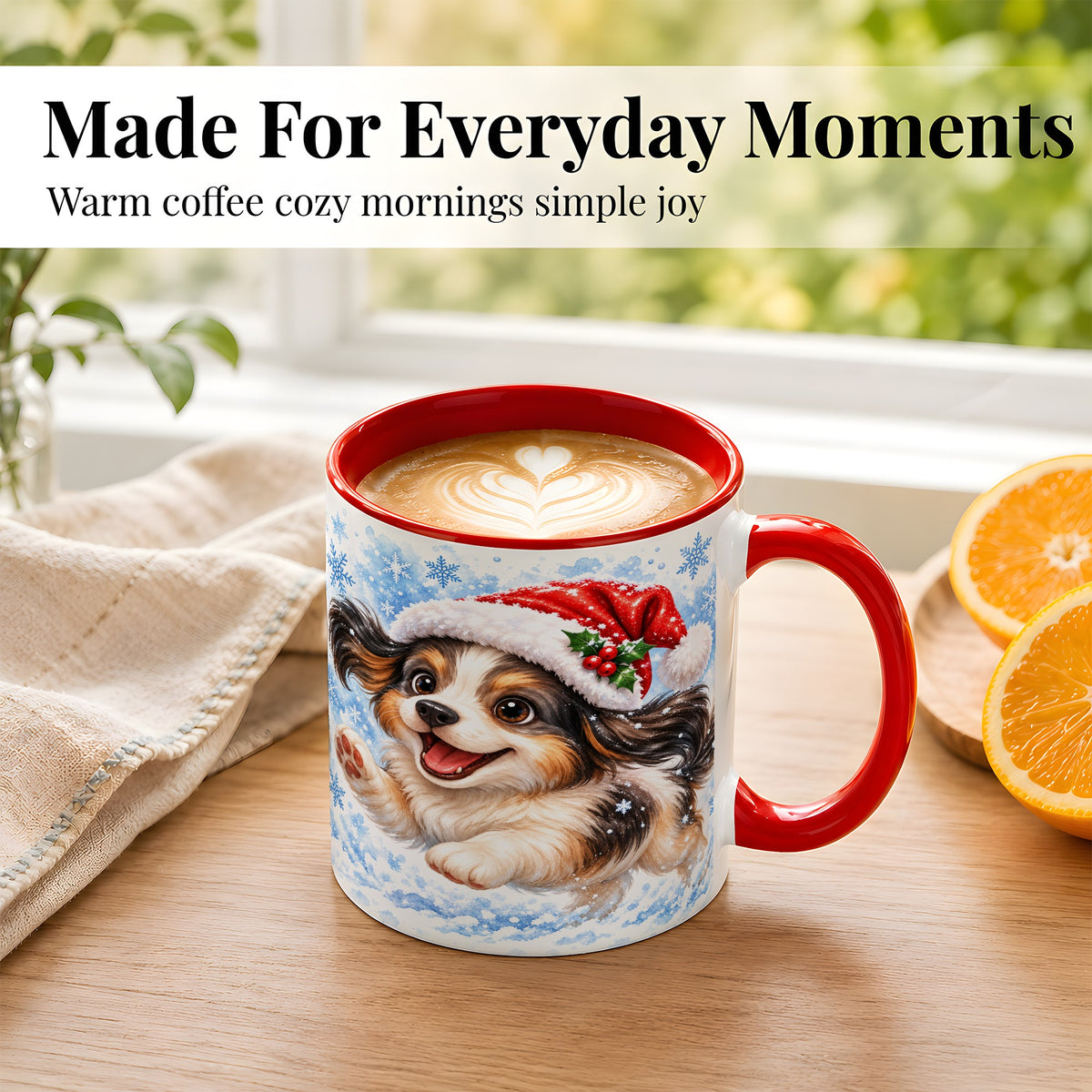 #pl[11oz|Red] Christmas Tricolor Puppy Coffee Mug, Snowflake Dog Mug, Ceramic Cup