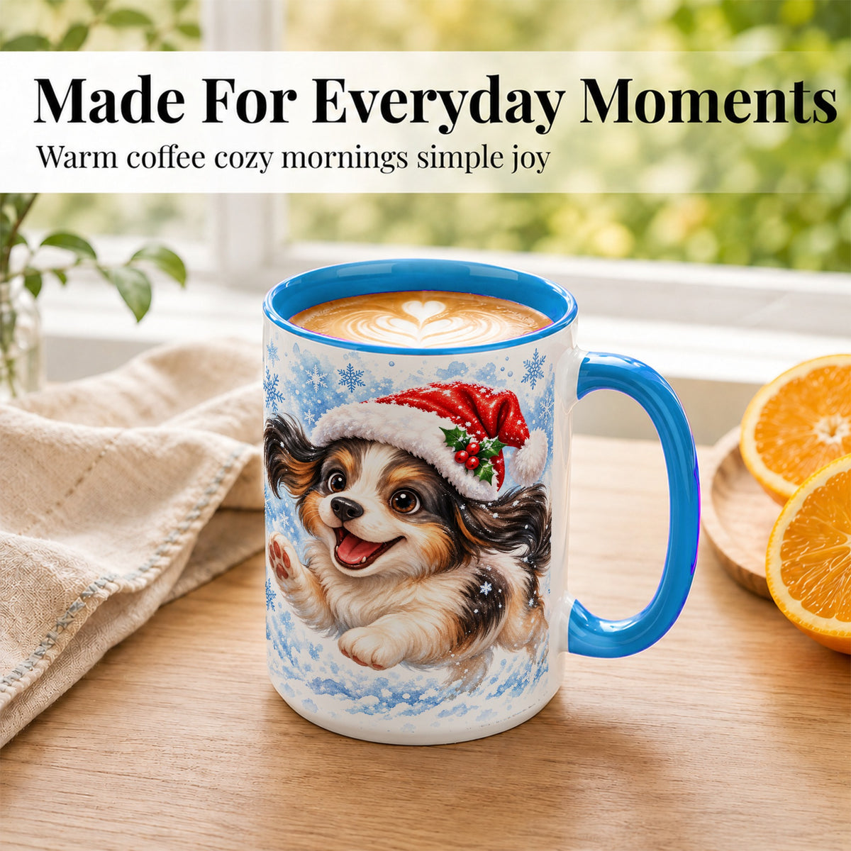 #pl[15oz|Blue] Christmas Tricolor Puppy Coffee Mug, Snowflake Dog Mug, Ceramic Cup