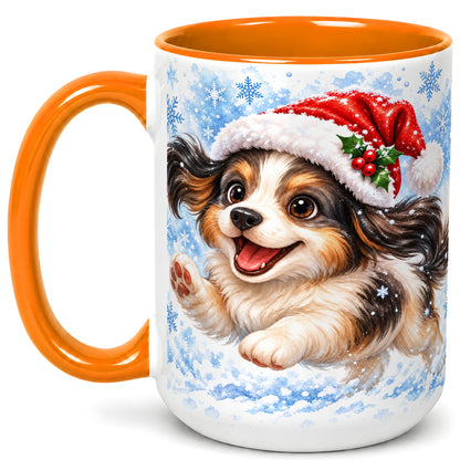 #pl[15oz|Orange] Christmas Tricolor Puppy Coffee Mug, Snowflake Dog Mug, Ceramic Cup