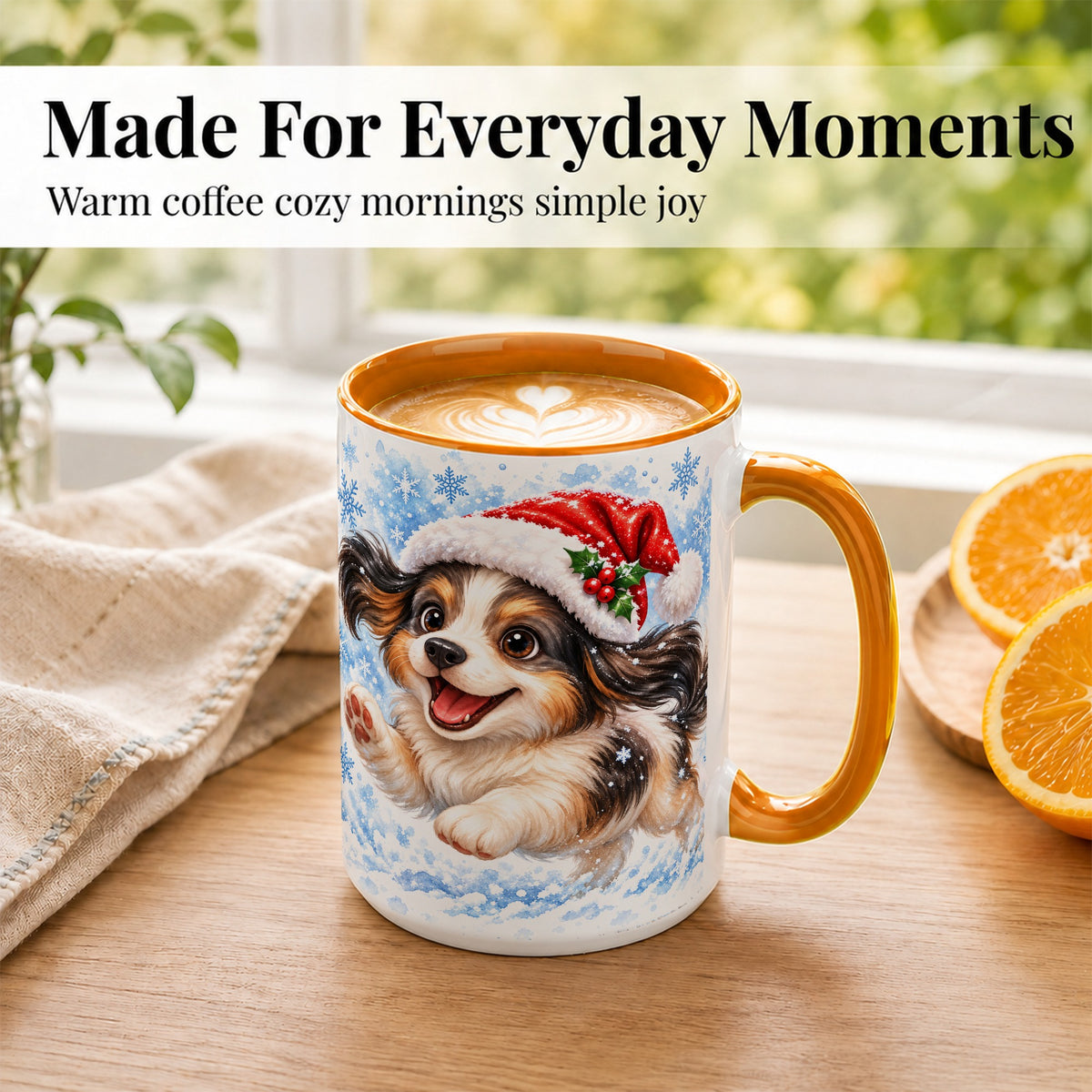 #pl[15oz|Orange] Christmas Tricolor Puppy Coffee Mug, Snowflake Dog Mug, Ceramic Cup