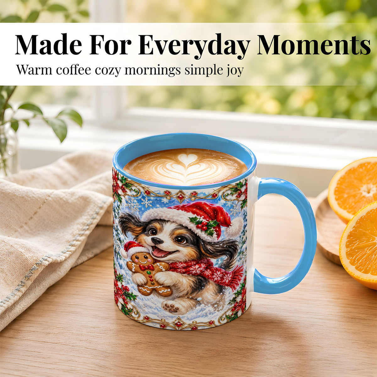 #pl[11oz|Blue] Christmas Gingerbread Puppy Coffee Mug, Santa Dog Mug, Ceramic Cup