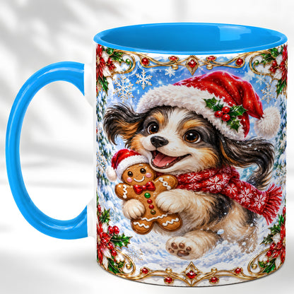 #pl[11oz|Blue] Christmas Gingerbread Puppy Coffee Mug, Santa Dog Mug, Ceramic Cup