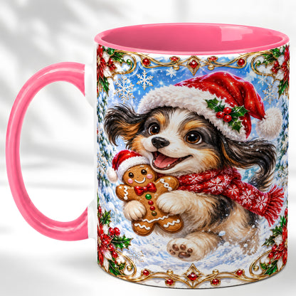 #pl[11oz|Pink] Christmas Gingerbread Puppy Coffee Mug, Santa Dog Mug, Ceramic Cup