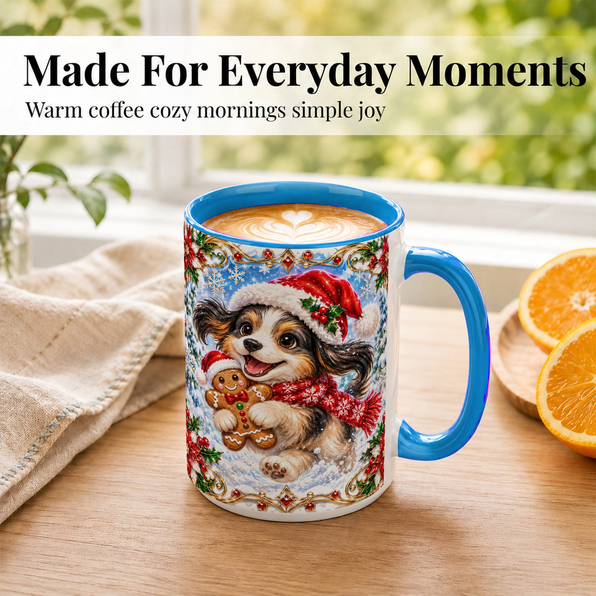 #pl[15oz|Blue] Christmas Gingerbread Puppy Coffee Mug, Santa Dog Mug, Ceramic Cup