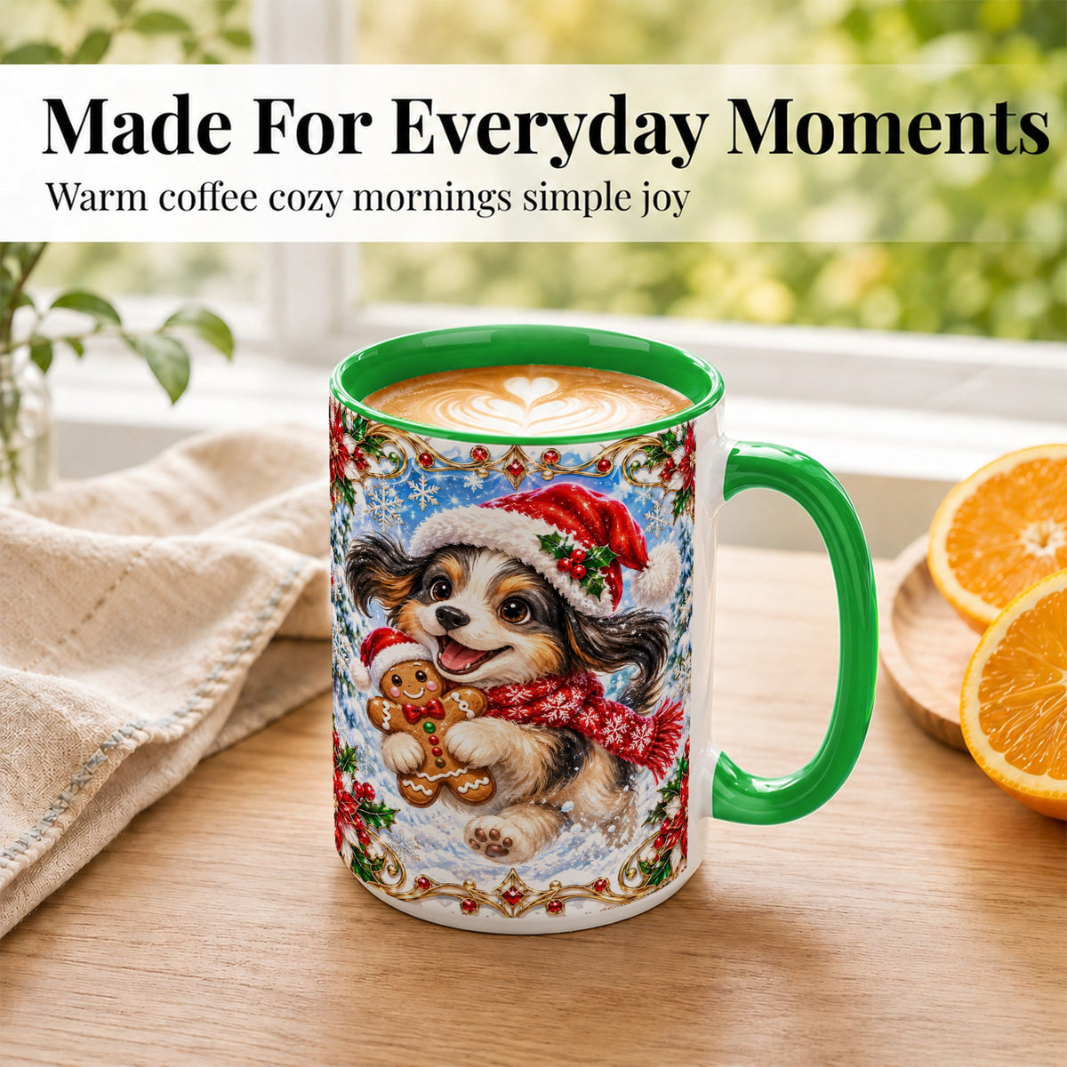 #pl[15oz|Green] Christmas Gingerbread Puppy Coffee Mug, Santa Dog Mug, Ceramic Cup