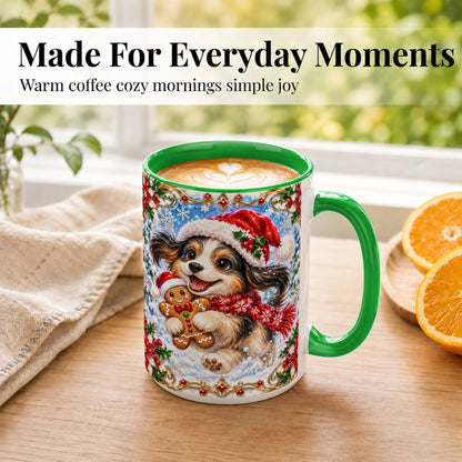 #pl[15oz|Green] Christmas Gingerbread Puppy Coffee Mug, Santa Dog Mug, Ceramic Cup